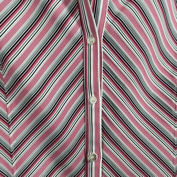 Express Pink Black White Striped Button Down Shirt Stretch Career Y2K Preppy - Picture 7 of 13